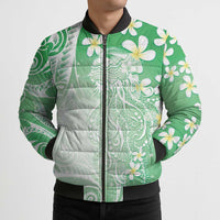 Polynesian Jellyfish Bomber Puffer Jacket With Plumeria Green