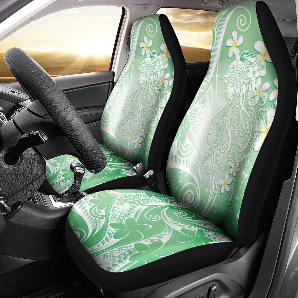 Polynesian Jellyfish Car Seat Cover With Plumeria Green