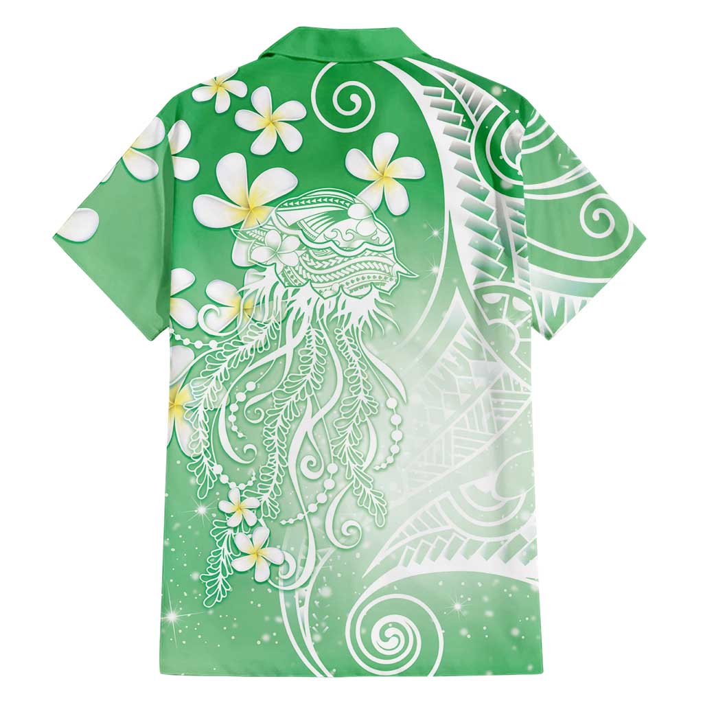 Polynesian Jellyfish Family Matching Long Sleeve Bodycon Dress and Hawaiian Shirt With Plumeria Green LT05 - Polynesian Pride