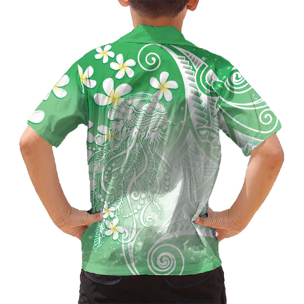Polynesian Jellyfish Family Matching Mermaid Dress and Hawaiian Shirt With Plumeria Green LT05 - Polynesian Pride