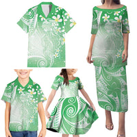 Polynesian Jellyfish Family Matching Puletasi and Hawaiian Shirt With Plumeria Green LT05 - Polynesian Pride
