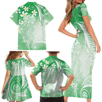 Polynesian Jellyfish Family Matching Short Sleeve Bodycon Dress and Hawaiian Shirt With Plumeria Green LT05 - Polynesian Pride