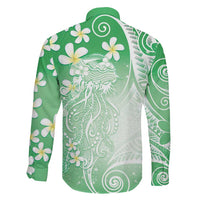 Polynesian Jellyfish Family Matching Short Sleeve Bodycon Dress and Hawaiian Shirt With Plumeria Green LT05 - Polynesian Pride