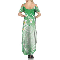 Polynesian Jellyfish Family Matching Summer Maxi Dress and Hawaiian Shirt With Plumeria Green LT05 - Polynesian Pride