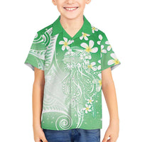 Polynesian Jellyfish Family Matching Summer Maxi Dress and Hawaiian Shirt With Plumeria Green LT05 Son's Shirt Green - Polynesian Pride