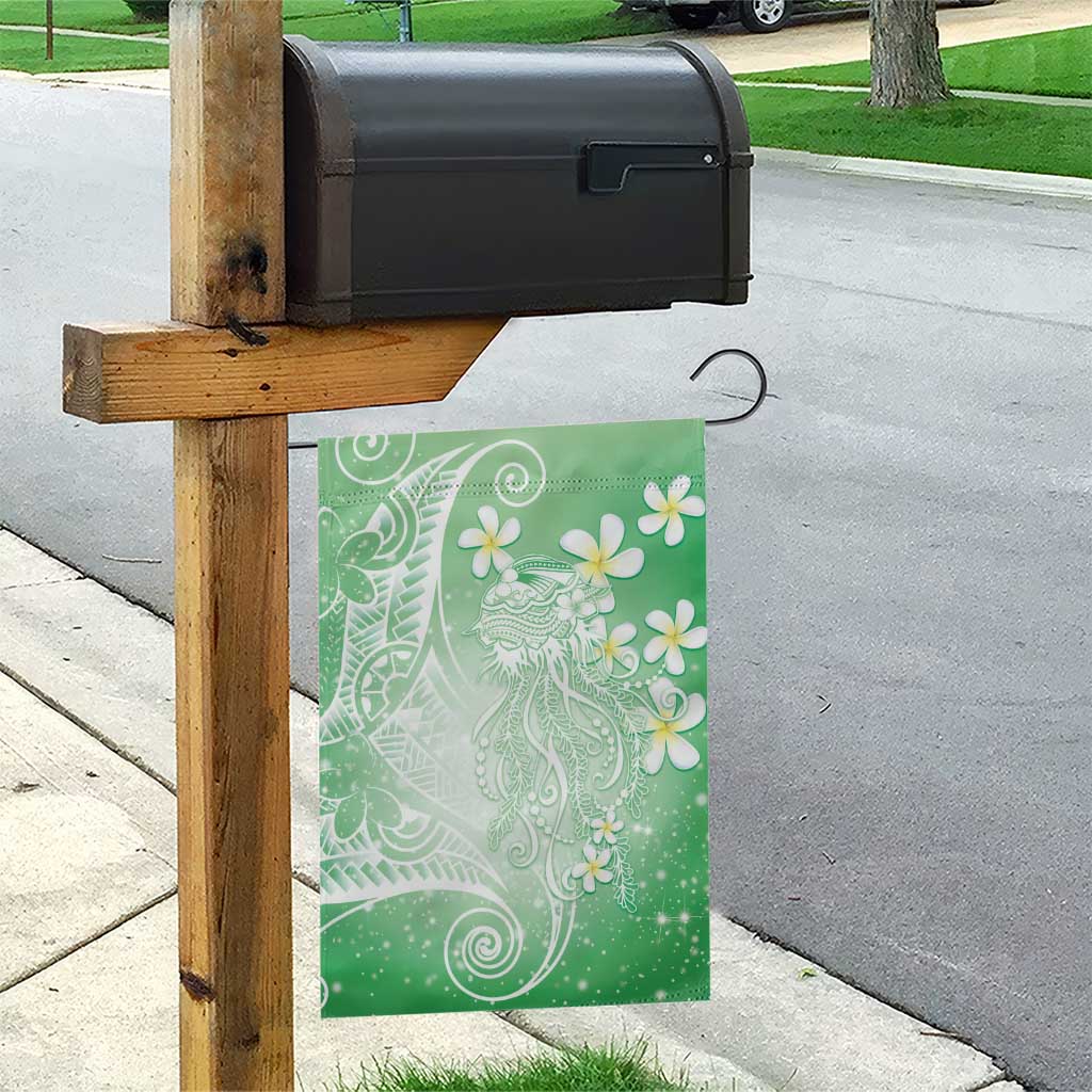 Polynesian Jellyfish Garden Flag With Plumeria Green