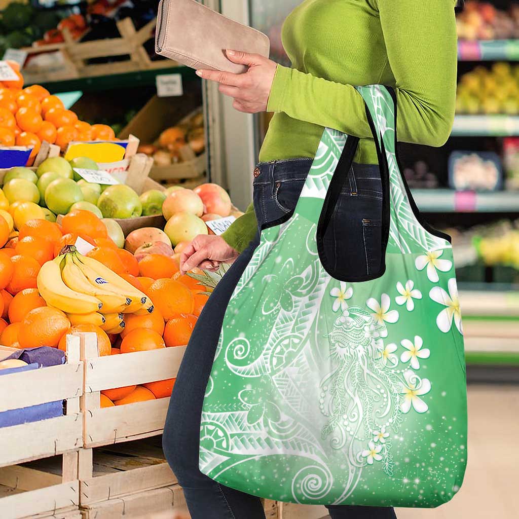 Polynesian Jellyfish Grocery Bag With Plumeria Green