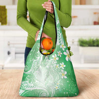 Polynesian Jellyfish Grocery Bag With Plumeria Green