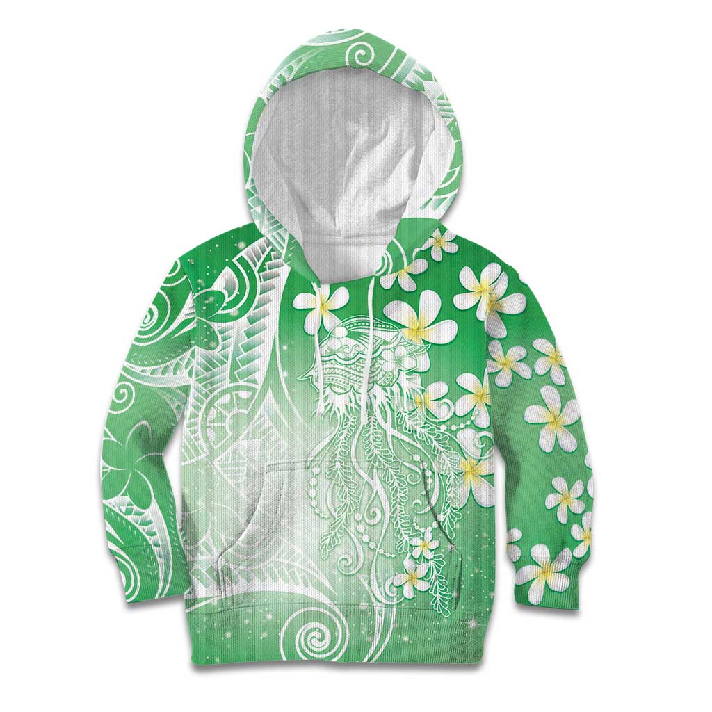 Polynesian Jellyfish Kid Hoodie With Plumeria Green LT05 Hoodie Green - Polynesian Pride