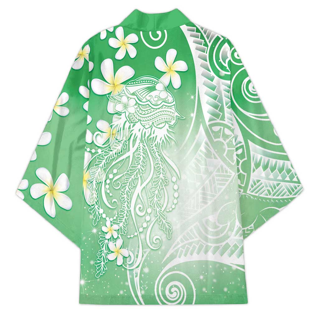 Polynesian Jellyfish Kimono With Plumeria Green LT05 - Polynesian Pride