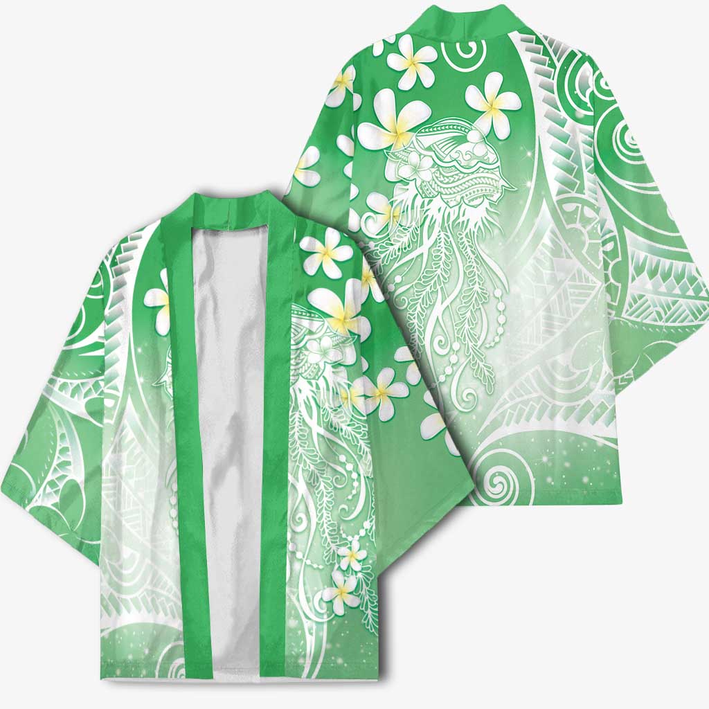 Polynesian Jellyfish Kimono With Plumeria Green LT05 - Polynesian Pride