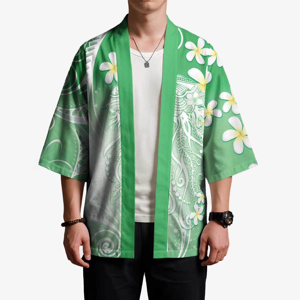 Polynesian Jellyfish Kimono With Plumeria Green LT05 - Polynesian Pride