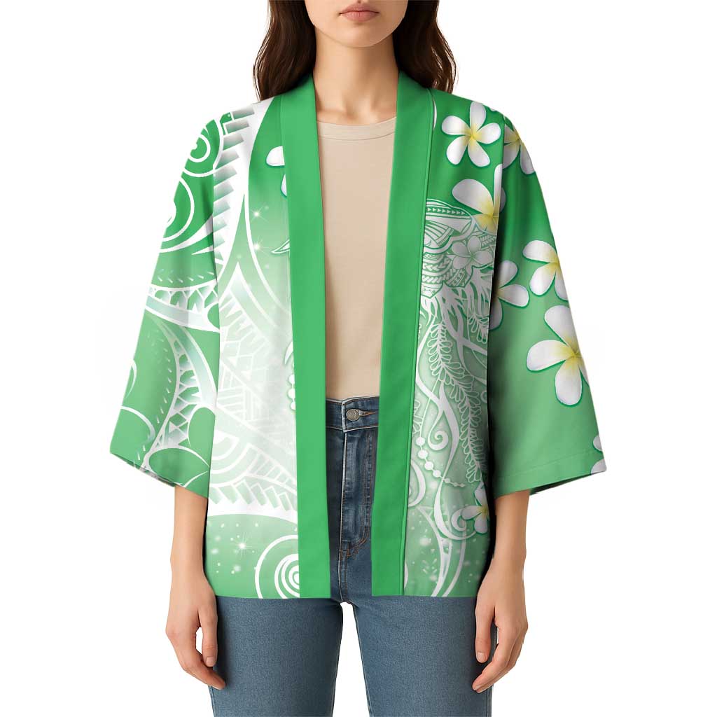 Polynesian Jellyfish Kimono With Plumeria Green LT05 - Polynesian Pride