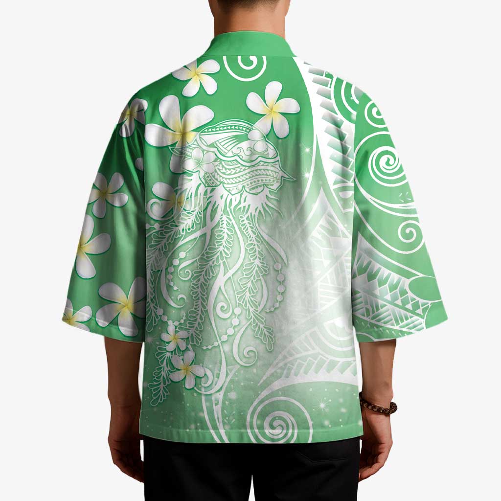 Polynesian Jellyfish Kimono With Plumeria Green LT05 - Polynesian Pride