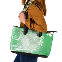 Polynesian Jellyfish Leather Tote Bag With Plumeria Green