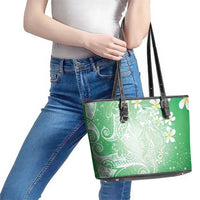 Polynesian Jellyfish Leather Tote Bag With Plumeria Green