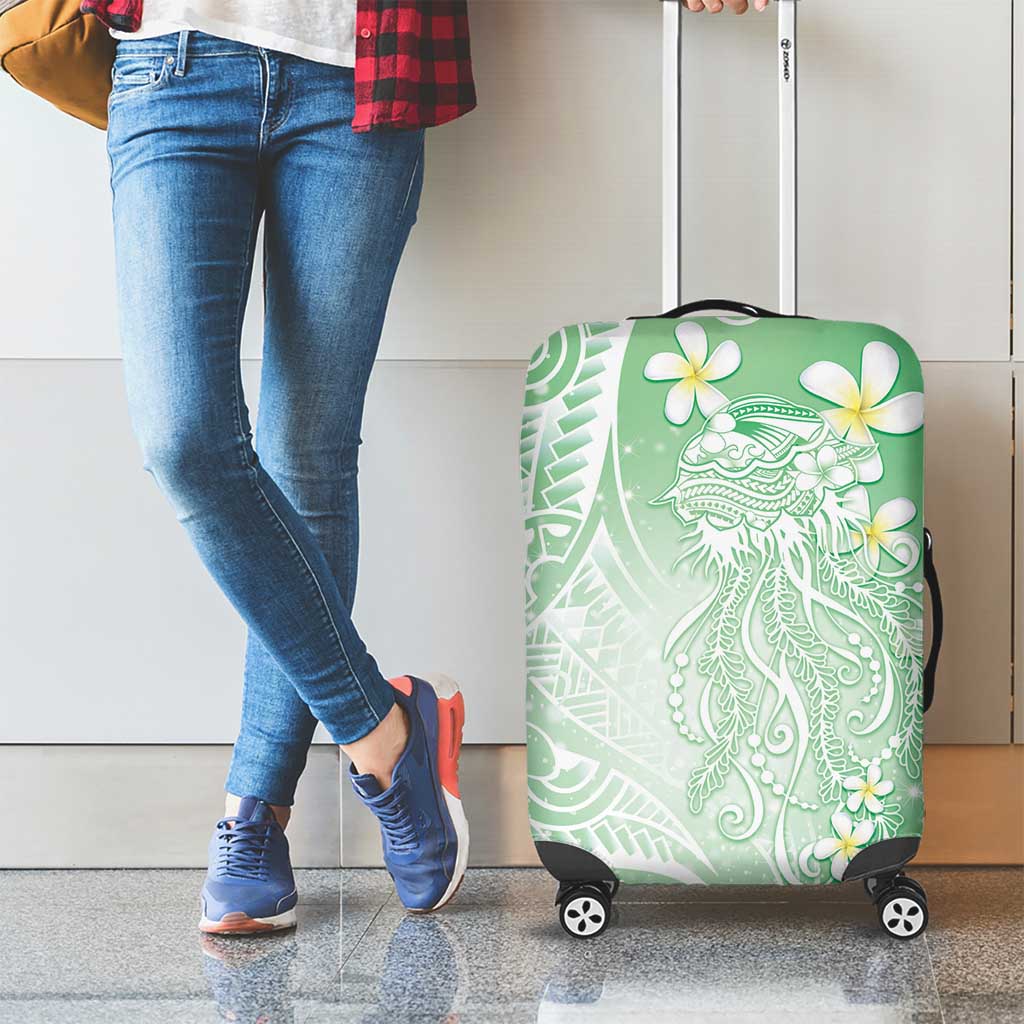 Polynesian Jellyfish Luggage Cover With Plumeria Green
