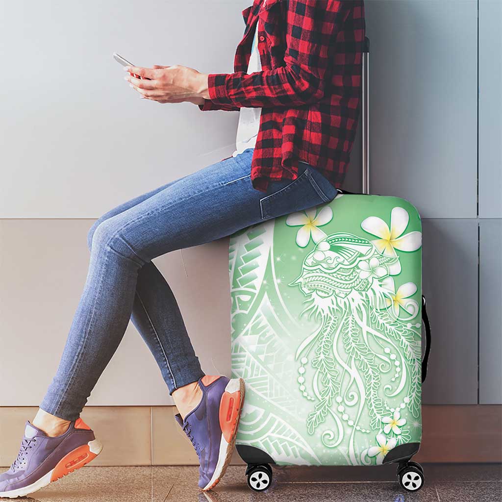 Polynesian Jellyfish Luggage Cover With Plumeria Green