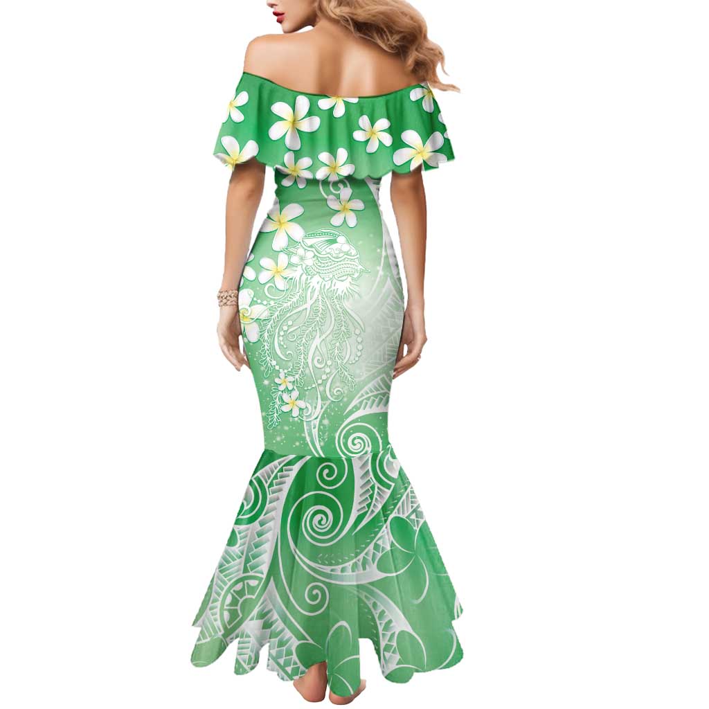 Polynesian Jellyfish Mermaid Dress With Plumeria Green