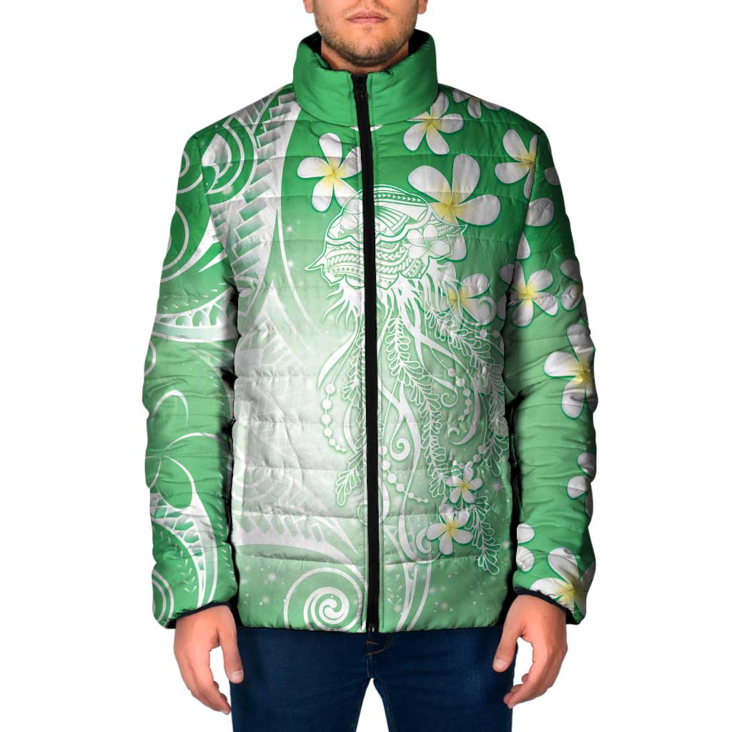 Polynesian Jellyfish Padded Jacket With Plumeria Green