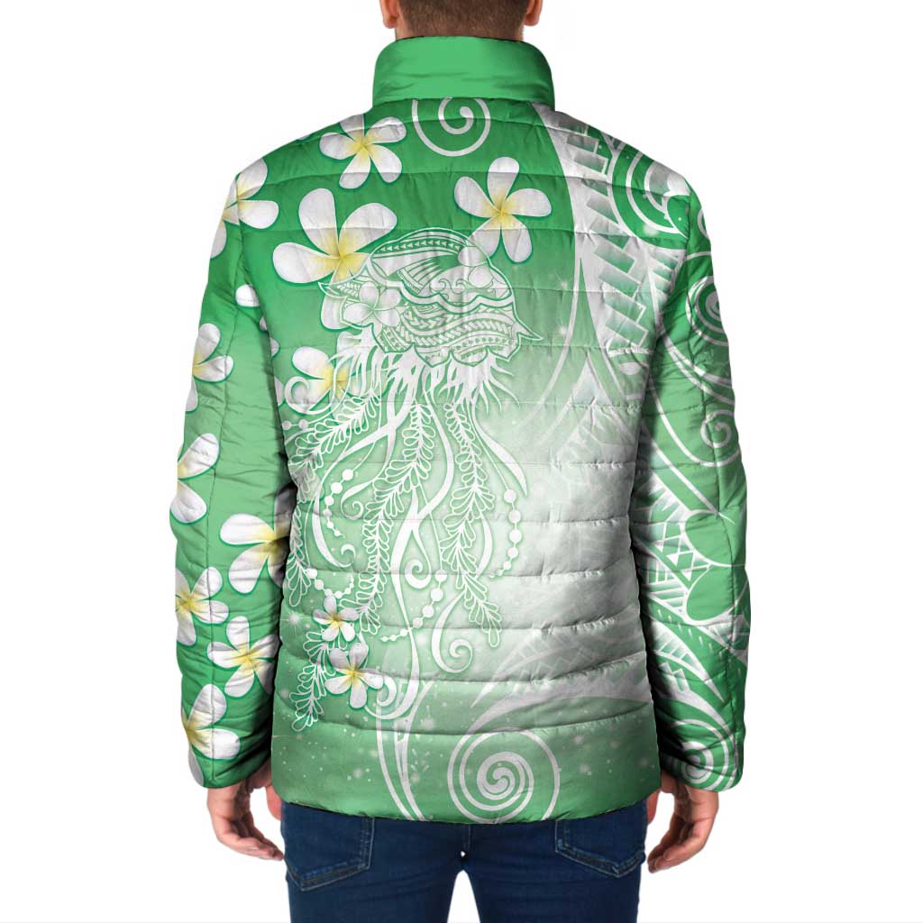 Polynesian Jellyfish Padded Jacket With Plumeria Green