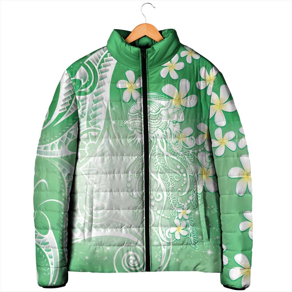 Polynesian Jellyfish Padded Jacket With Plumeria Green