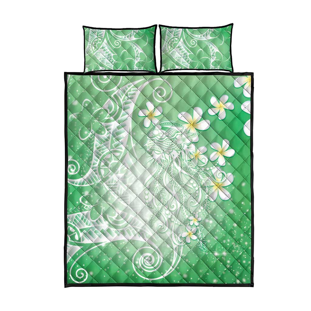 Polynesian Jellyfish Quilt Bed Set With Plumeria Green