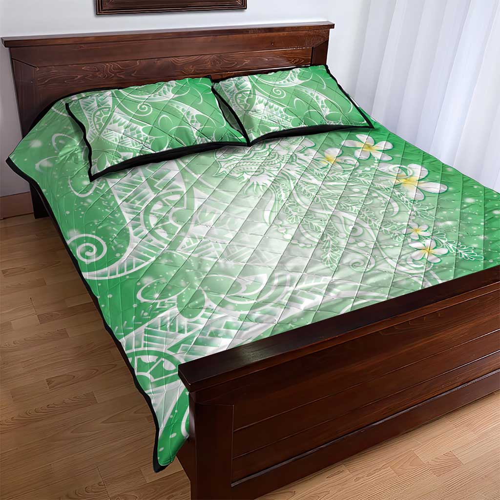 Polynesian Jellyfish Quilt Bed Set With Plumeria Green