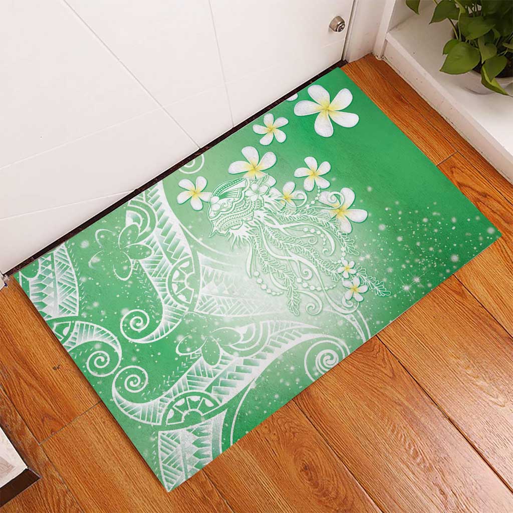 Polynesian Jellyfish Rubber Doormat With Plumeria Green