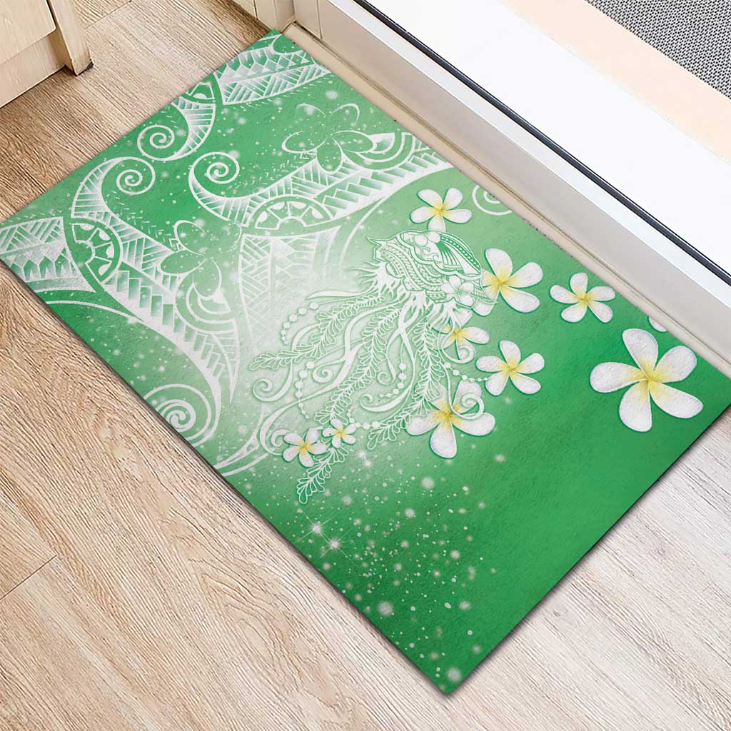 Polynesian Jellyfish Rubber Doormat With Plumeria Green