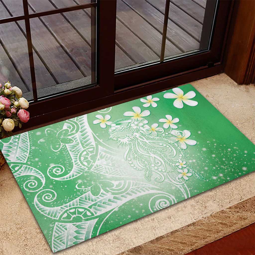 Polynesian Jellyfish Rubber Doormat With Plumeria Green
