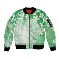 Polynesian Jellyfish Sleeve Zip Bomber Jacket With Plumeria Green