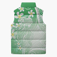 Polynesian Jellyfish Sleeveless Puffer Jacket With Plumeria Green