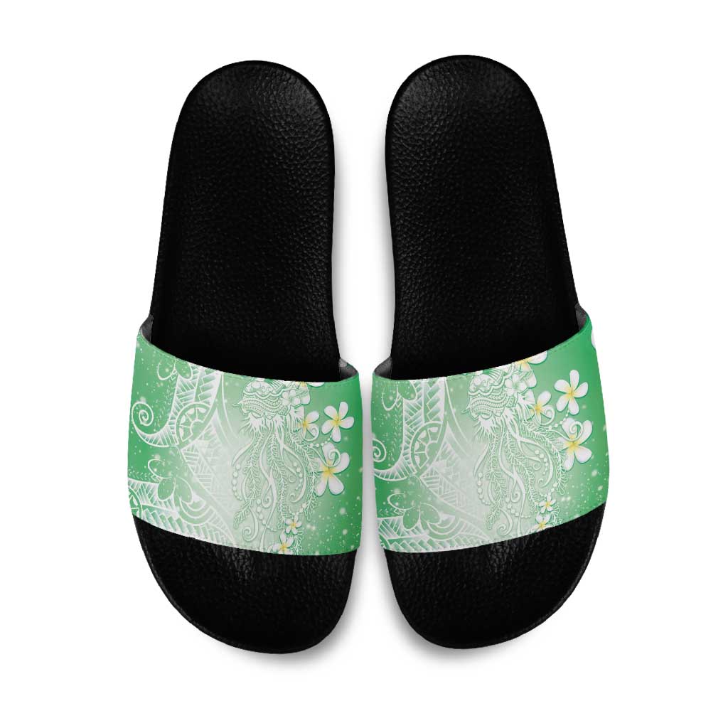 Polynesian Jellyfish Slide Sandals With Plumeria Green