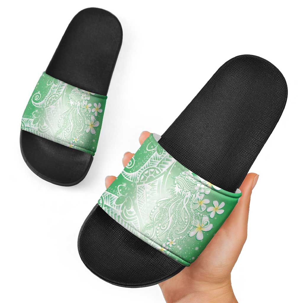 Polynesian Jellyfish Slide Sandals With Plumeria Green