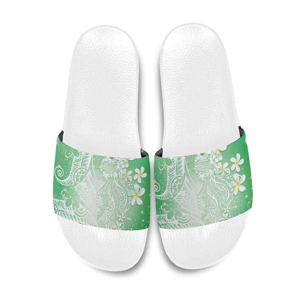 Polynesian Jellyfish Slide Sandals With Plumeria Green