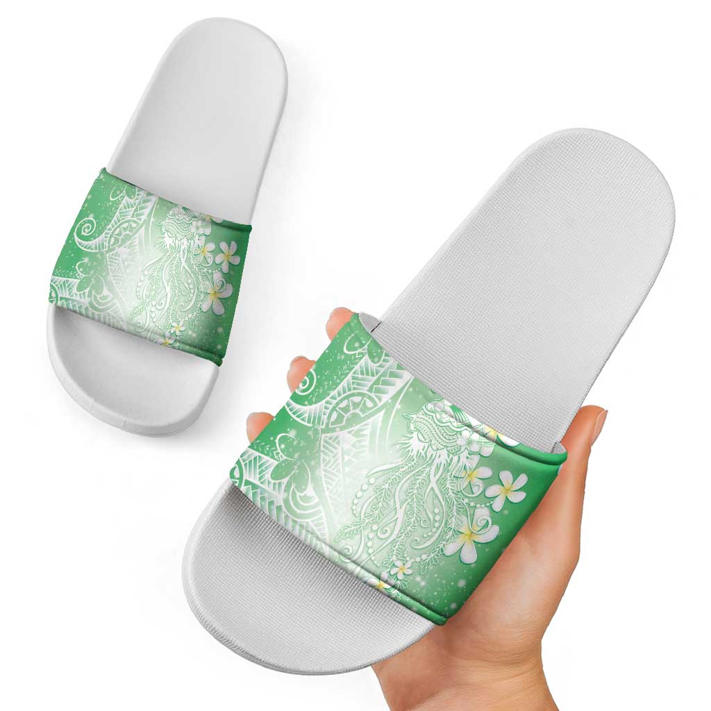 Polynesian Jellyfish Slide Sandals With Plumeria Green