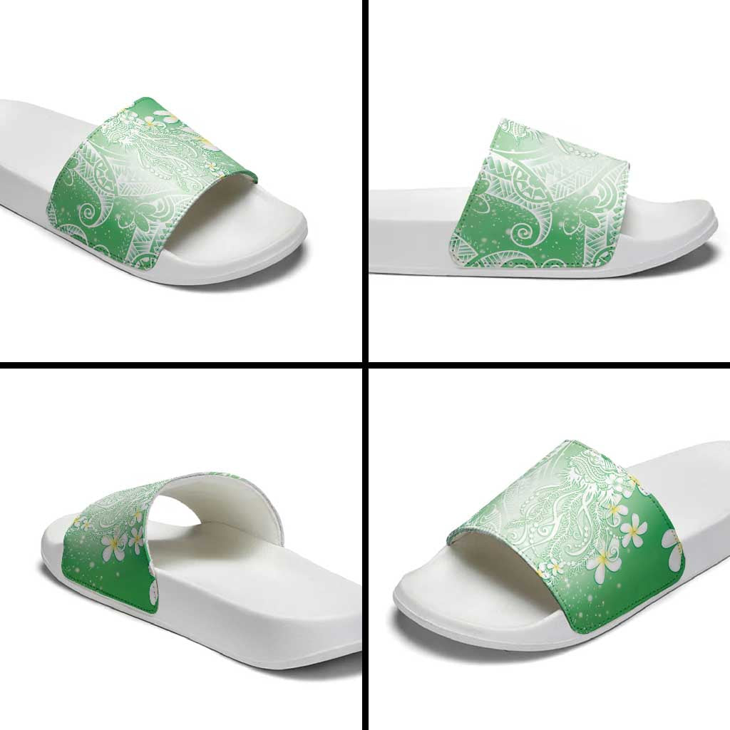 Polynesian Jellyfish Slide Sandals With Plumeria Green
