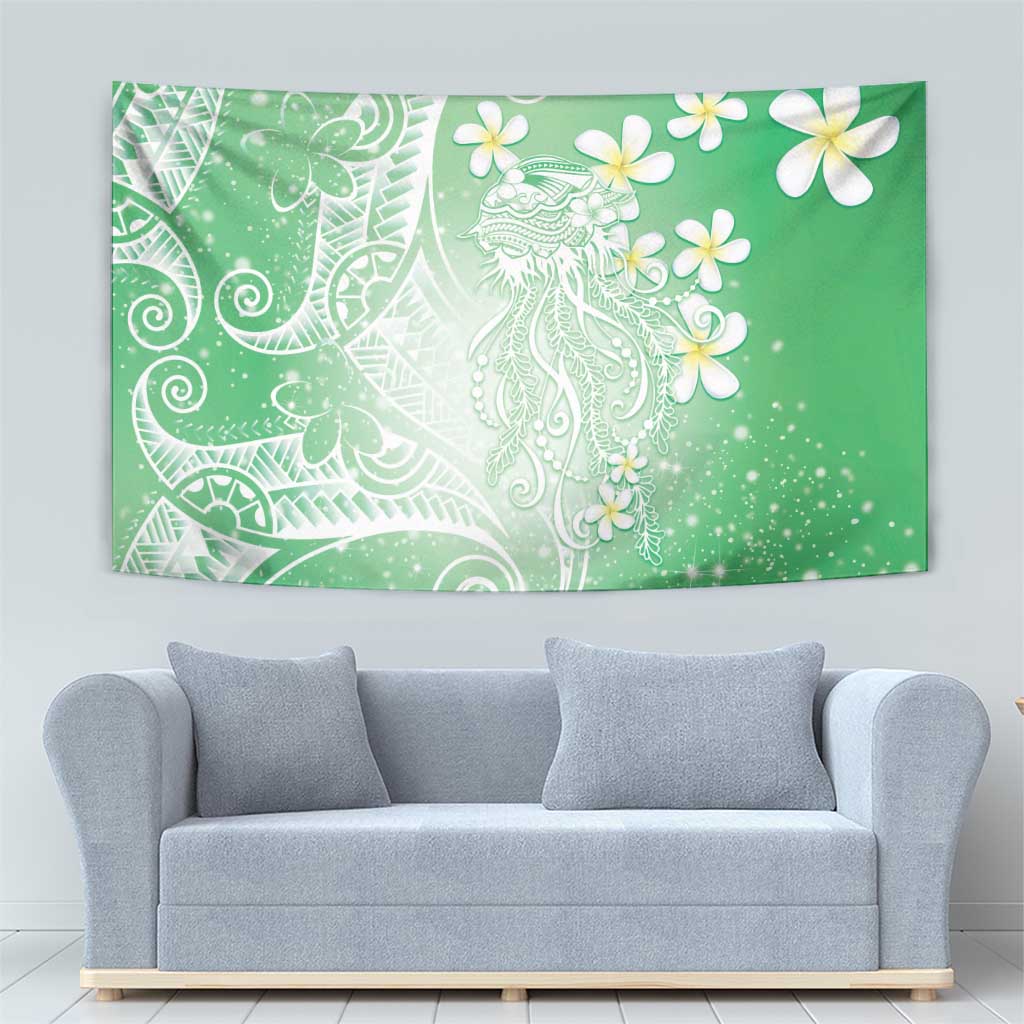 Polynesian Jellyfish Tapestry With Plumeria Green