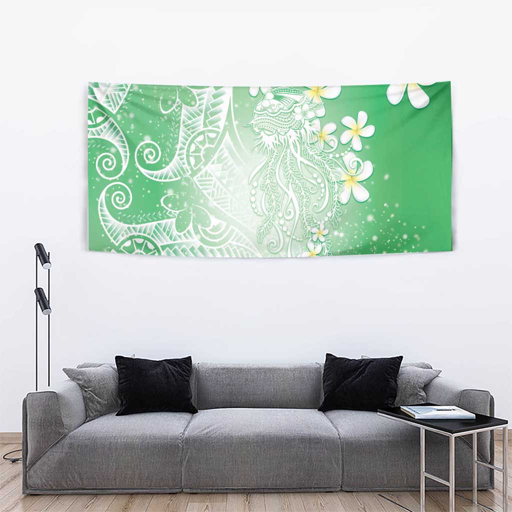 Polynesian Jellyfish Tapestry With Plumeria Green