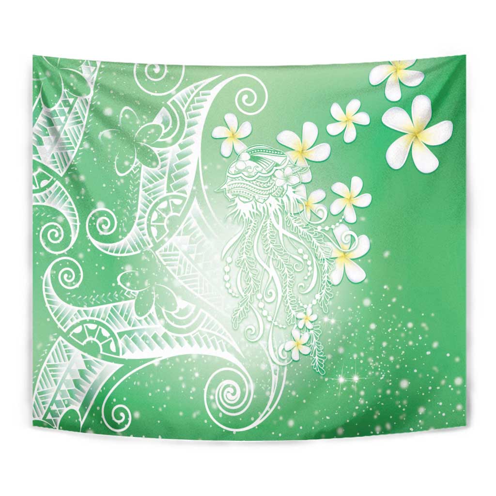 Polynesian Jellyfish Tapestry With Plumeria Green