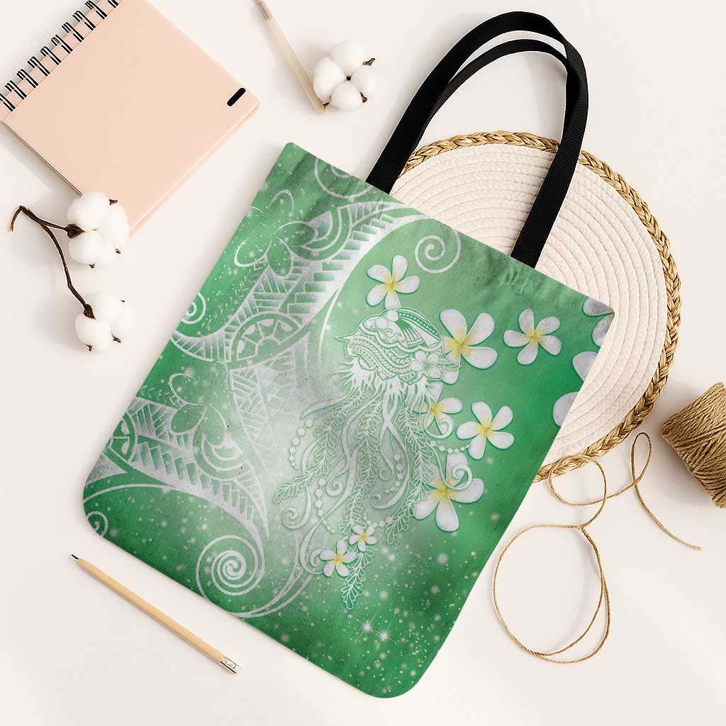 Polynesian Jellyfish Tote Bag With Plumeria Green