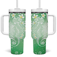 Polynesian Jellyfish Tumbler With Handle With Plumeria Green