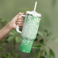 Polynesian Jellyfish Tumbler With Handle With Plumeria Green