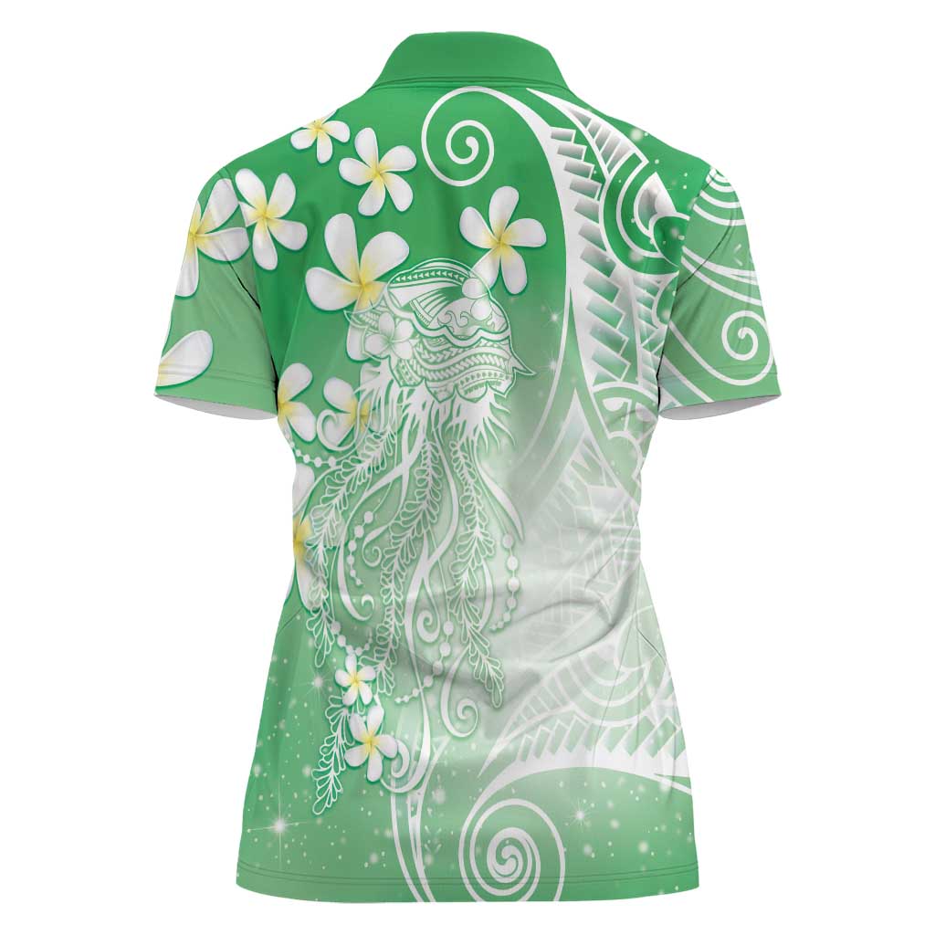 Polynesian Jellyfish Women Polo Shirt With Plumeria Green