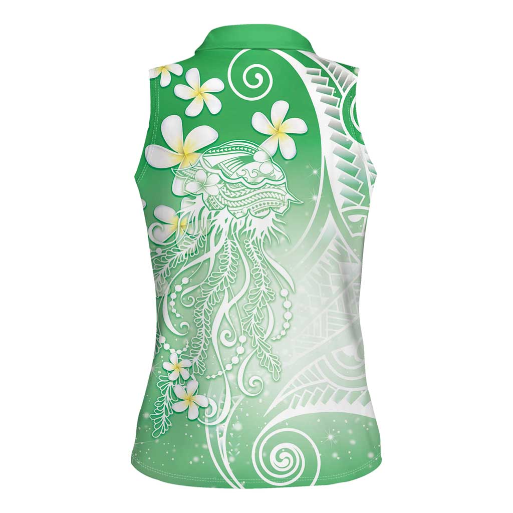 Polynesian Jellyfish Women Sleeveless Polo Shirt With Plumeria Green LT05 - Polynesian Pride