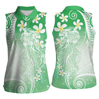 Polynesian Jellyfish Women Sleeveless Polo Shirt With Plumeria Green LT05 - Polynesian Pride