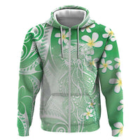 Polynesian Jellyfish Zip Hoodie With Plumeria Green LT05 Zip Hoodie Green - Polynesian Pride