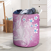 Polynesian Jellyfish Laundry Basket With Plumeria Pink