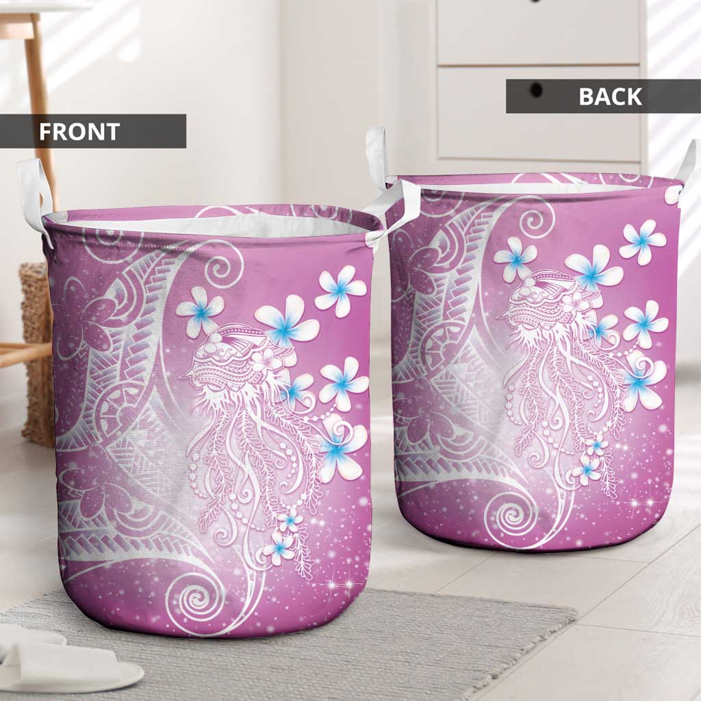 Polynesian Jellyfish Laundry Basket With Plumeria Pink